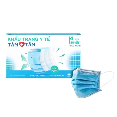 Khẩu Trang Y Tế 4 Lớp Tâm Tâm Xanh Hộp 50 Cái